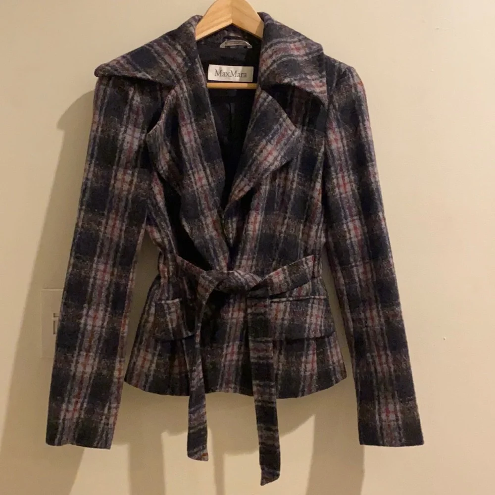⛔SOLD⛔ MaxMara Wool Alpaca Plaid Peacoat - Picture 1 of 4